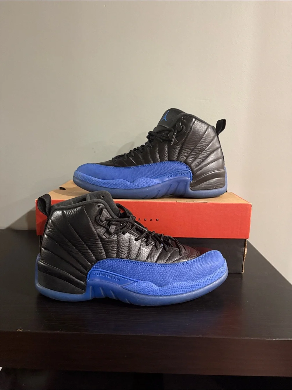 Jordan 12 Retro High Top Sneakers in Black and Royal Blue